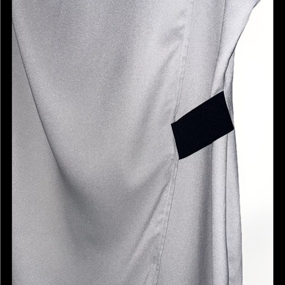 Asos Greige Shift Wrap Dress Elastic Waist Accent Size 16 - Picture 3 of 10